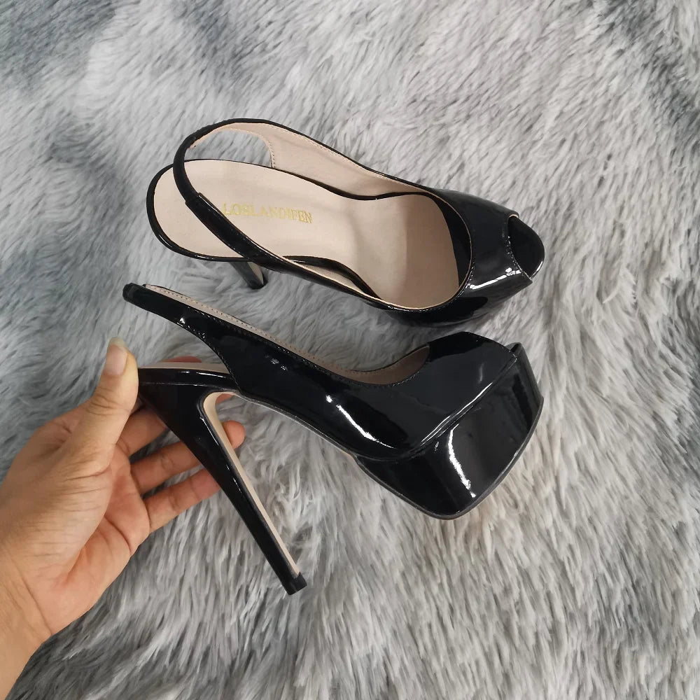 Women Sexy Pumps Stilettos 14CM Platform Super High Heels Open Toe Sandals Gladiator Party Dress Wedding Shoes Large Size 43