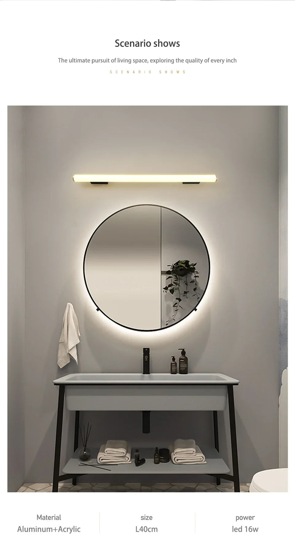 Wall Lamps Bathroom Led Mirror Light Waterproof 12W 16W 22W AC85-265V LED Tube Modern Wall Lamp Bathroom Lighting