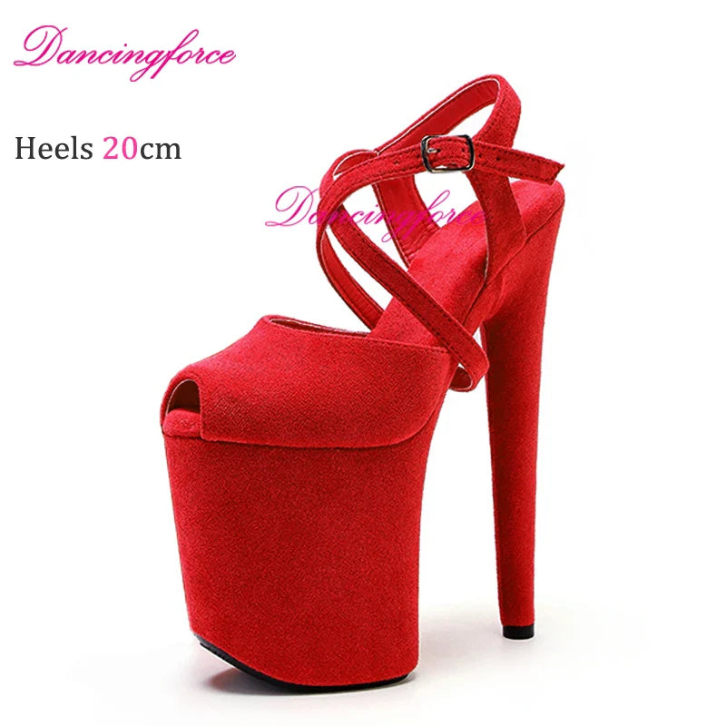 New Cross Straps 20cm 8inches Suede Upper Fashion Sexy Exotic High Heel Platform Party Women Sandals Pole Dance Shoes