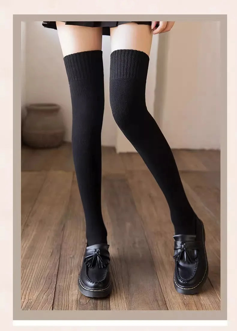 Winter Warm Long Socks Tube Thick High Tube Over Knee Knee-Length Hosiery Socks Terry Solid Color Women Thicken Calf Socking