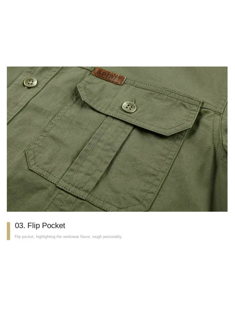 Summer Short Sleeve Shirt Men 100 Cotton Refreshing Breathable Sweat Absorbing Shirt Climbing Work Clothes Pocket Fishing Shirt