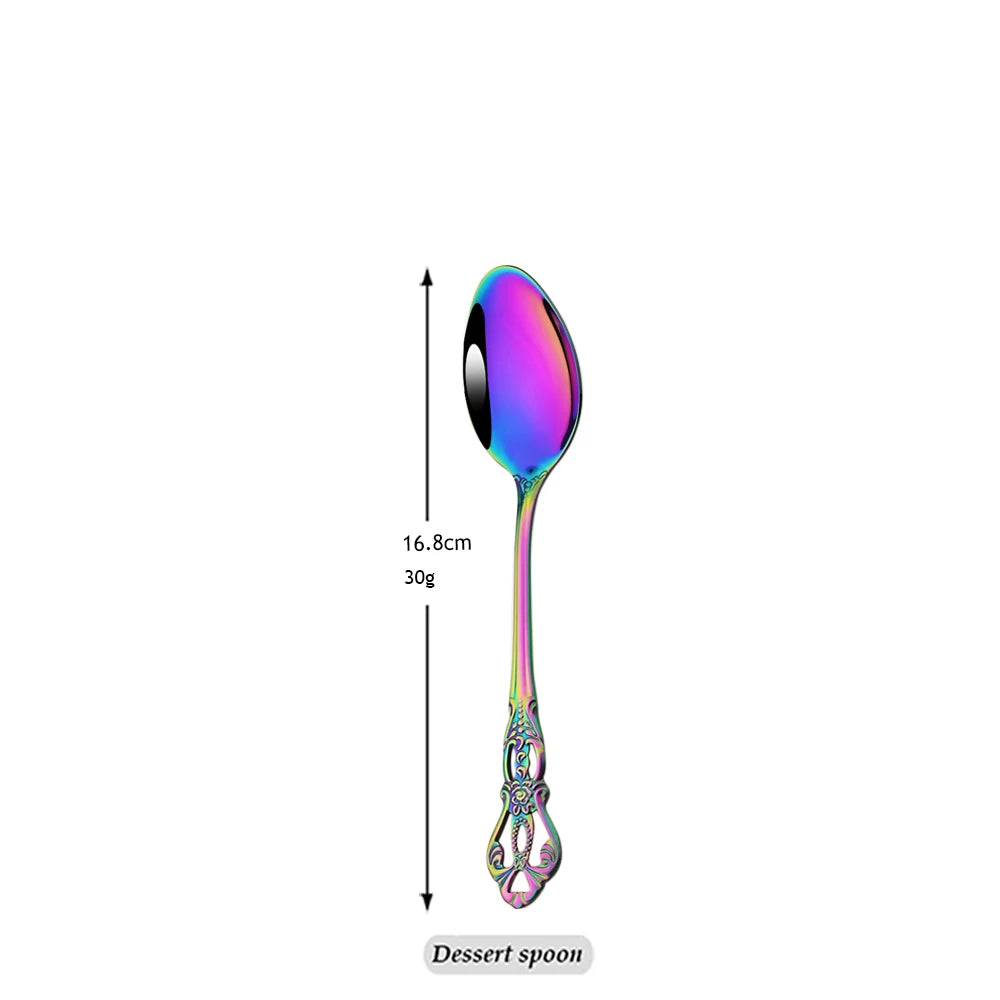 Stainless Steel Cutlery Set Knife Tea Fork Ice Cream Spoon Tableware Set Western Kitchen Flatware Rainbow Vintage Dinnerware Set
