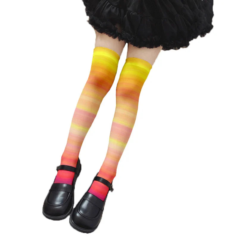 Fun rainbow striped stockings women's sexy fashion multicolor thigh high stockings Harajuku Kawaii girl romantic socks gift
