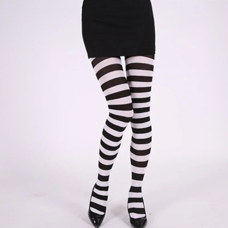 Q0KE Breathable Skinny Leggings Soft Striped Long Tights Casual High Waist Elastic Leggings Women Horizontal Striped Tights