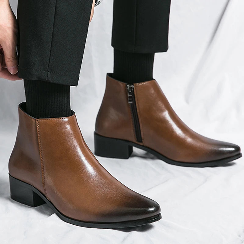 Men's Shoes Chelsea Boots Causal Business Retro Ankle Boots Man Walking Shoes Pu Leather Shoes Waterproof Classic Loafers Men