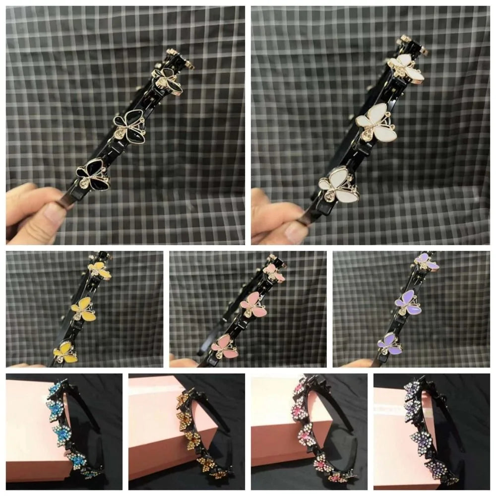 Hair Accessories Elegant Hair Bands with Clips Sweet Shiny Women Butterfly Hair Hoop Headwear Hair Weaving Tool Hairband Party