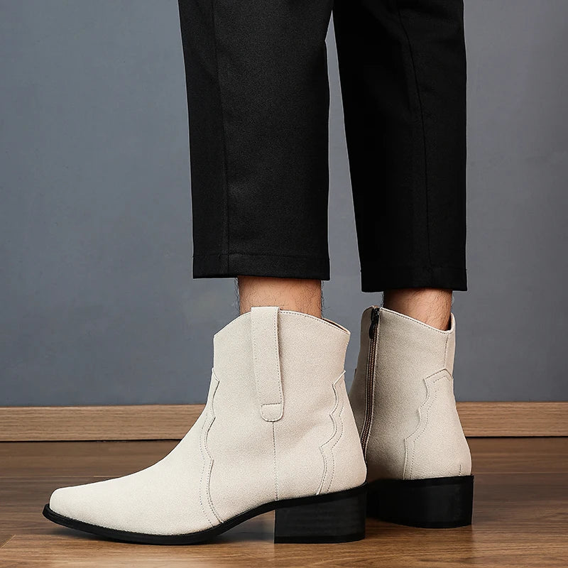Men High Top Boots Solid Color Comfortable Breathable Fashionable Lightweight High Heeled Business Short Boots