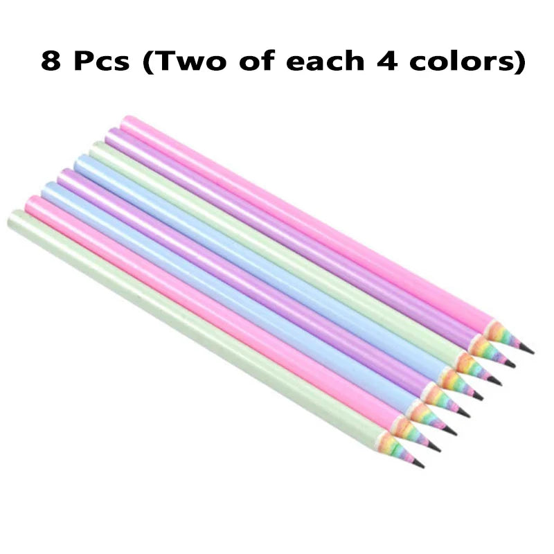 6-8pcs/set Rainbow Paper Pencil HB Environmentally Friendly for Creative Simplefor Writing and Painting Pencil School Stationery