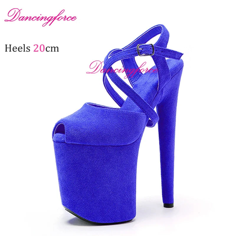 New Cross Straps 20cm 8inches Suede Upper Fashion Sexy Exotic High Heel Platform Party Women Sandals Pole Dance Shoes