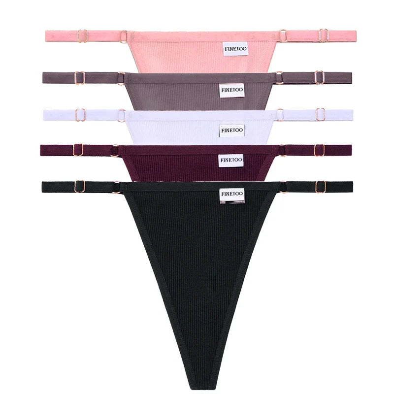 Adjustable Women's Panties FINETOO Sexy Cotton Panties Solid Low Waist Seamless Thongs Female Underpants Women Lingerie 5pcs/set