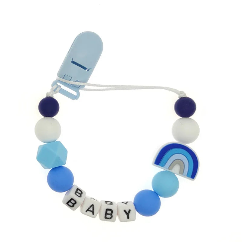 Custom Personalized Name Pacifier Holder Chain Handmade Beech Wooden Clip Cilicone Teether Baby Teething Toy Newborn Chew Gift