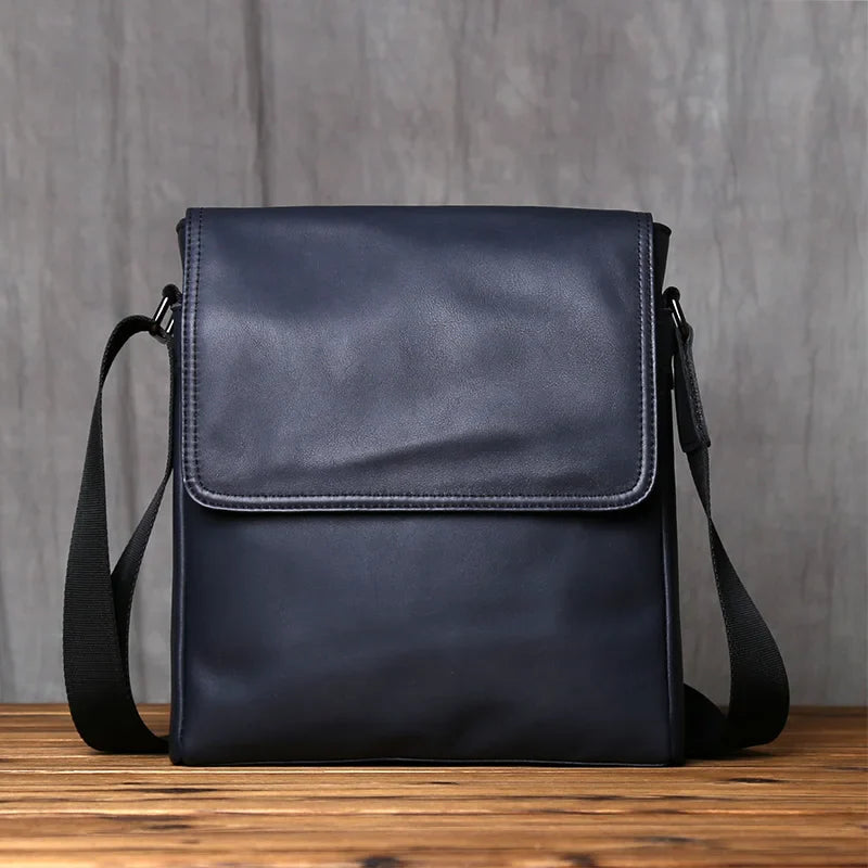 New NZPJ-Leather Shoulder Bag for Men, Natural Cowhide, Vertical Crossbody Bag, Casual, Large Capacity, Flip, Zipper, 10 ", iPad