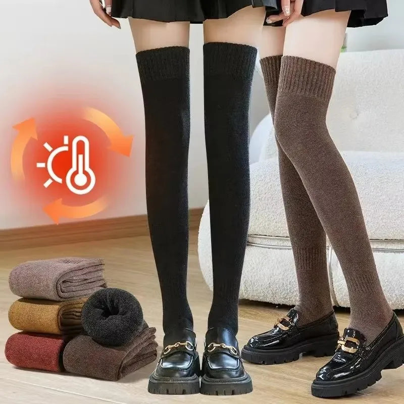 Winter Warm Long Socks Tube Thick High Tube Over Knee Knee-Length Hosiery Socks Terry Solid Color Women Thicken Calf Socking