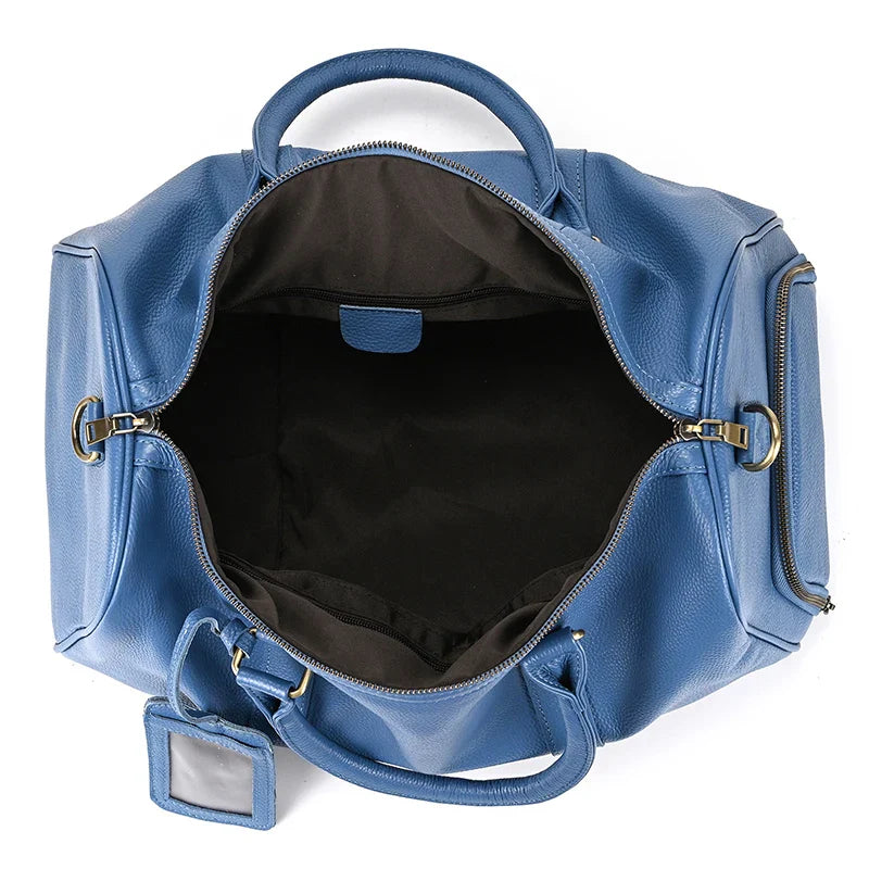 Big Capacity Genuine Leather Travel Bag For Men Women Soft Black Cowhide Casual Travel Duffel Large Luggage Weekend Shoulder Bag
