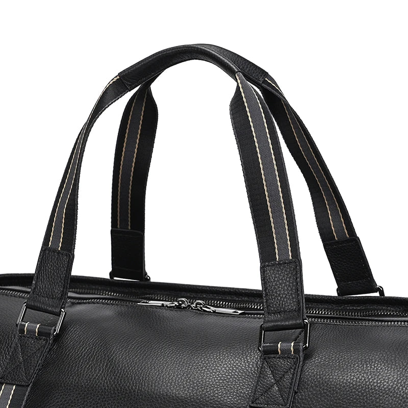 Big Capacity Genuine Leather Travel Bag For Men Women Soft Black Cowhide Casual Travel Duffel Large Luggage Weekend Shoulder Bag