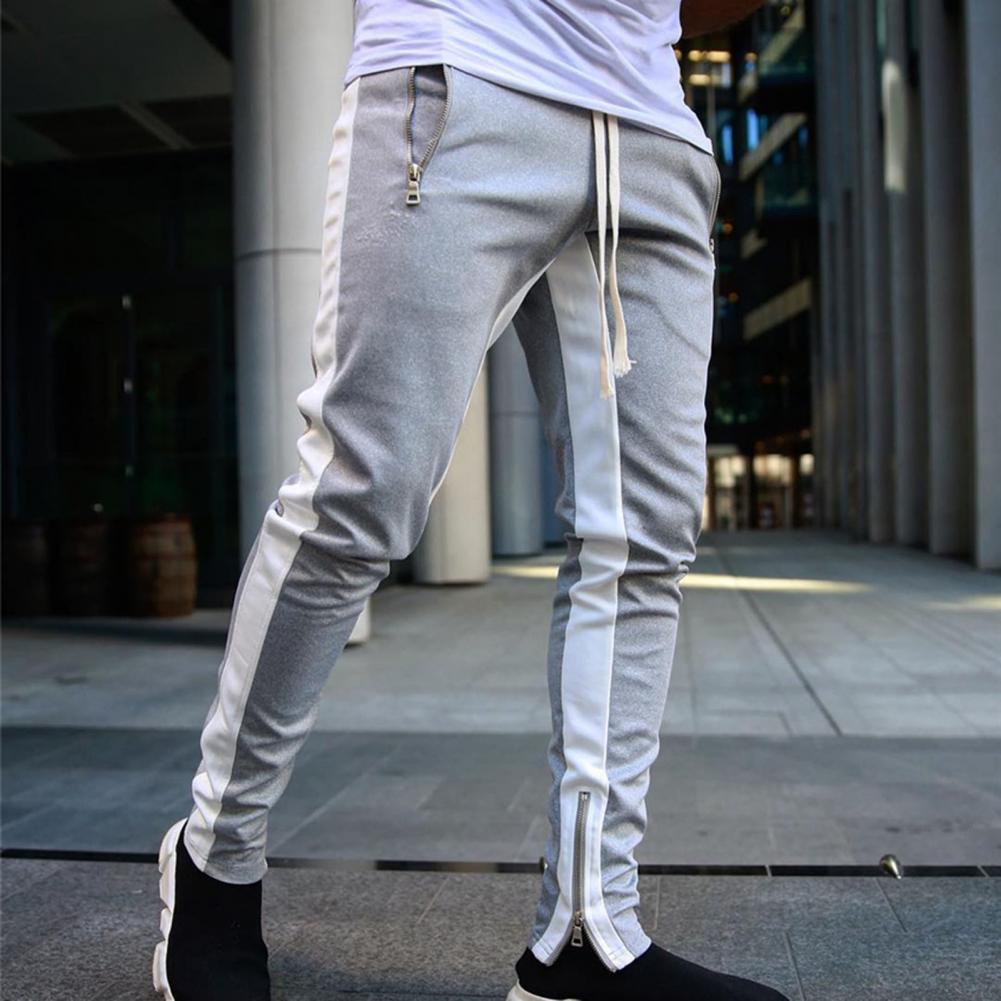 Men Sweatpants Drawstring Side Zipper Joggers Pants Skinny Male Trousers Gyms Tracksuits Hip Hop Sportswear Jogging Sport Pants