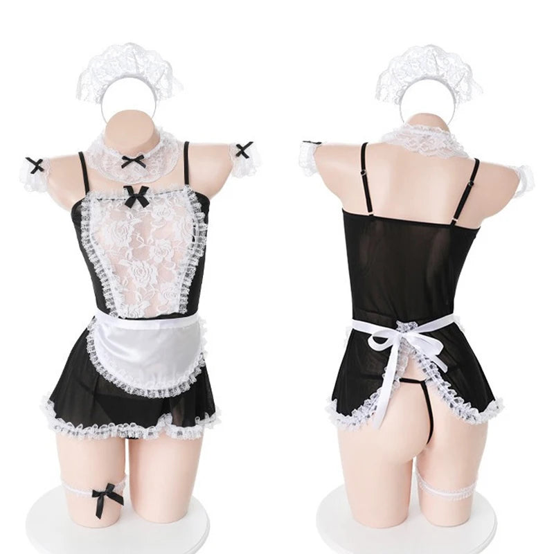 Sexy Lingerie Women Cosplay Bra Set Hot Erotic Servant Lolita Costumes French Apron Maid Dress Porn Uniform Teddy Underwear Set