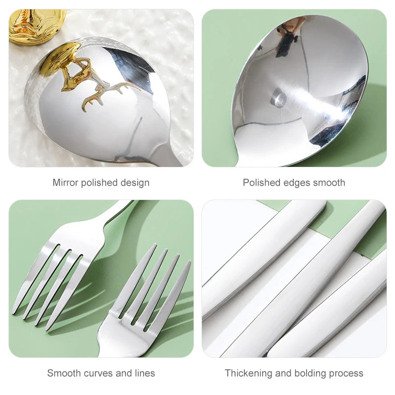 410 Stainless Steel Cutlery Set with Storage Case Korean Style Portable Tableware Set Home School Kitchen Dinnerware Services