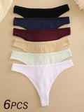 6Pcs/Set Women Cotton Thongs Panties Female Ribbed Low Rise G-String Ladies Sexy Bikini 7 Solid Color Girl Soft S-XL Intimates