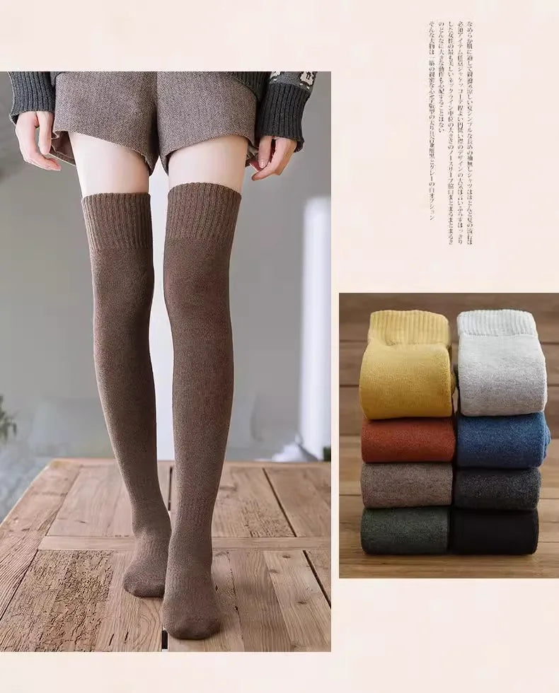 Winter Warm Long Socks Tube Thick High Tube Over Knee Knee-Length Hosiery Socks Terry Solid Color Women Thicken Calf Socking