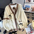 Sweet Bow Knitted Cardigans Y2k Aesthetic All Match Contrast Color Coats Fashion Single Breasted Women Kawaii JK Sweaters Jumper