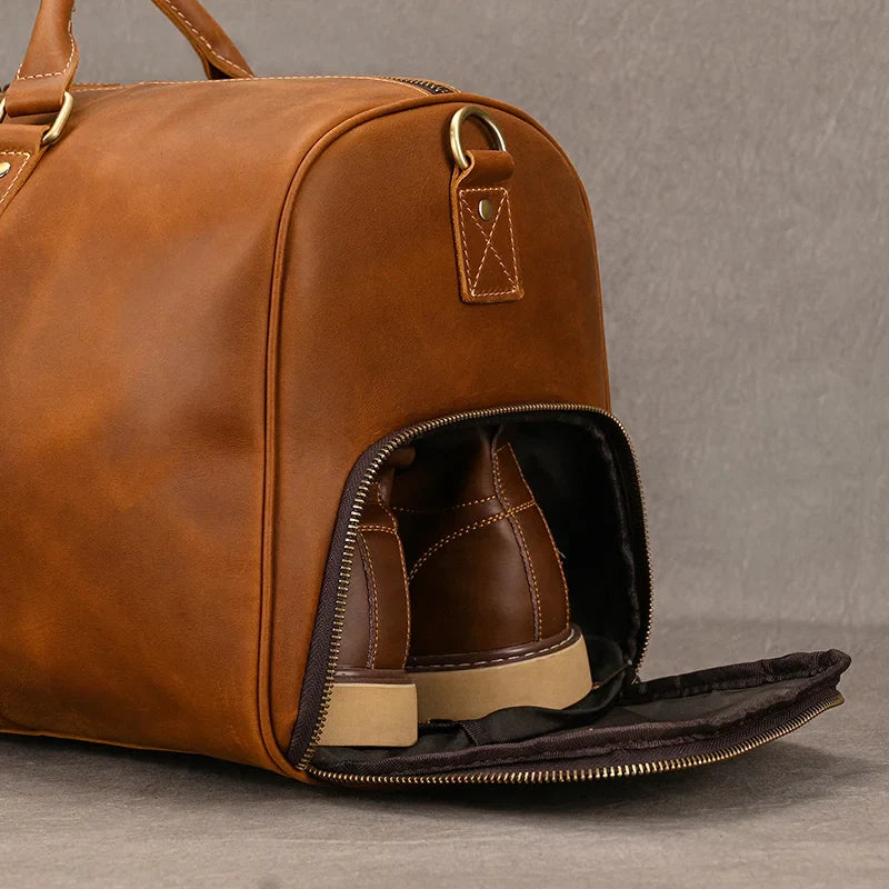 Big Capacity Genuine Leather Travel Bag For Men Women Soft Black Cowhide Casual Travel Duffel Large Luggage Weekend Shoulder Bag