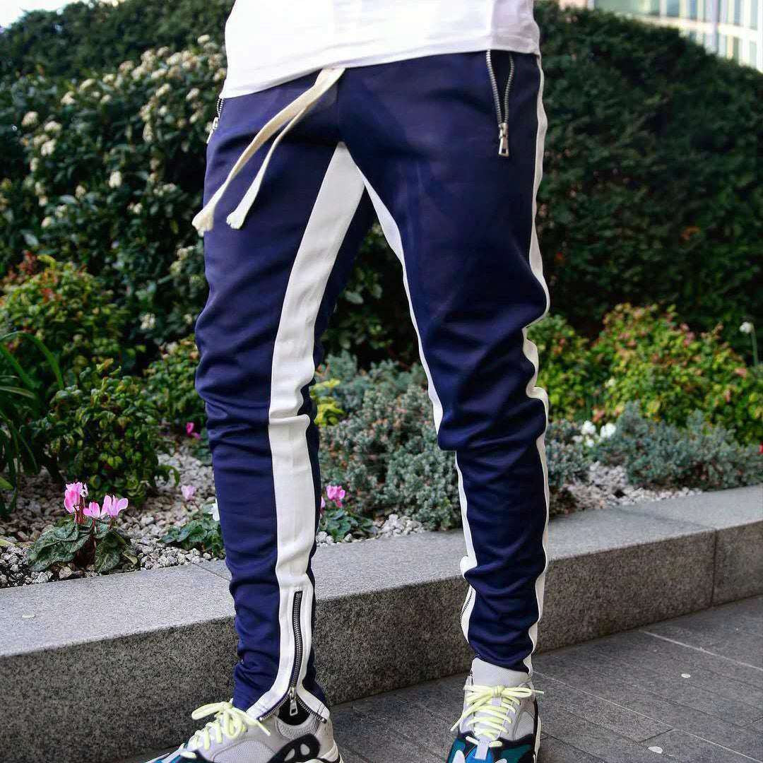 Men Sweatshirts Jogging Pants Men Casual Pants Men Stylish Color Block Zip Pockets Drawstring Sports Skinny Pants Trousers Pants