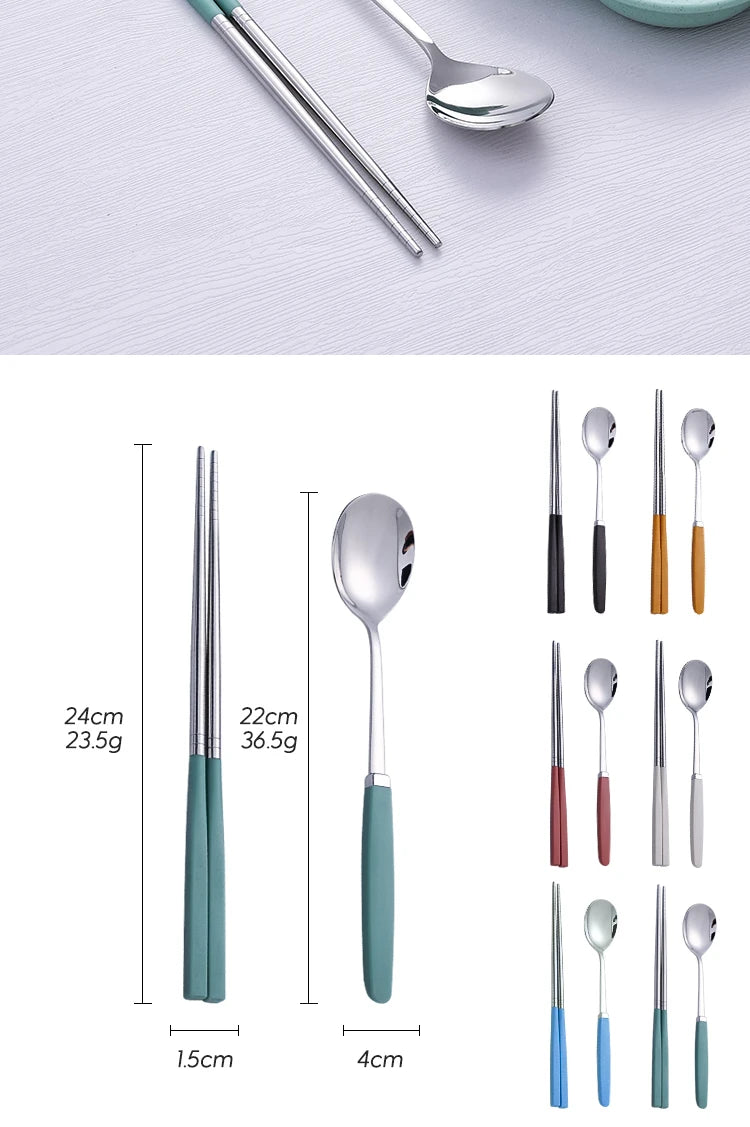 Korean Tableware Set 304 Stainless Steel Cutlery Set High Quality Dinner Set Spoon Chopsticks Set Dinnerware 8Pcs Cutlery Sets