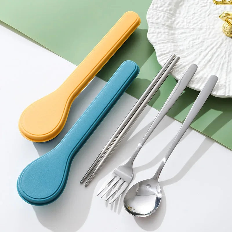410 Stainless Steel Cutlery Set with Storage Case Korean Style Portable Tableware Set Home School Kitchen Dinnerware Services