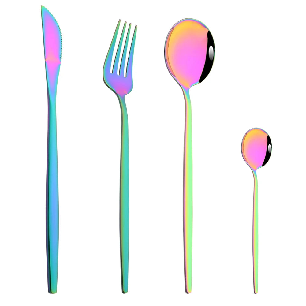 Drmfiy Pink Silver Stainless Steel Dinnerware Set Fork Knife Soup Ice Spoon Cutlery Set Western Flatware Kitchen Silverware Set