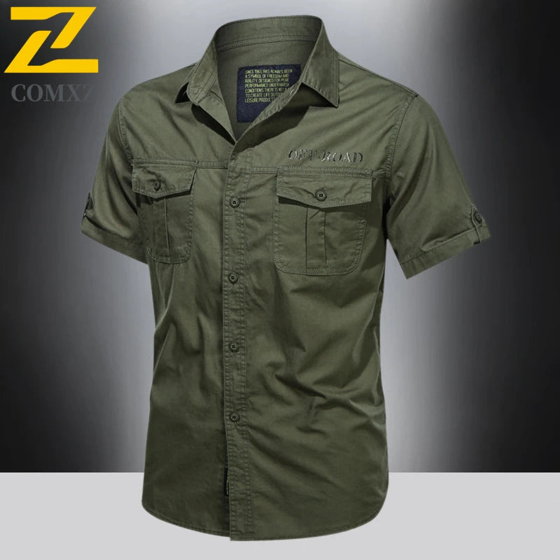 2025 New Shirts Men's Summer Casual 100 Cotton Multi-Pocket Short Sleeve Coat Outdoor Cycling Work Camping Single-breasted Shirt