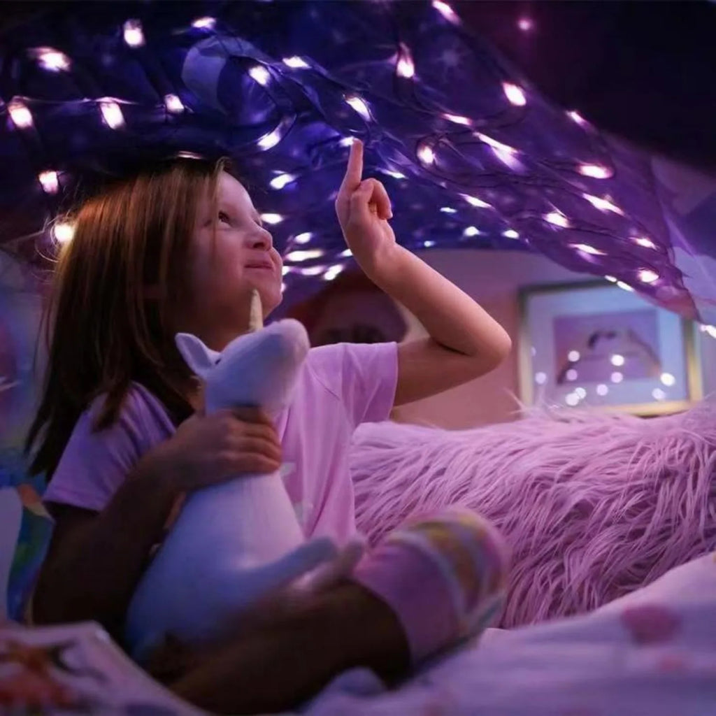 Funy Dream Tent with light for Kids Bed with Storage Pocket Foldable Kids Tent on Bed Mosquito Net Tent Gifts for toys