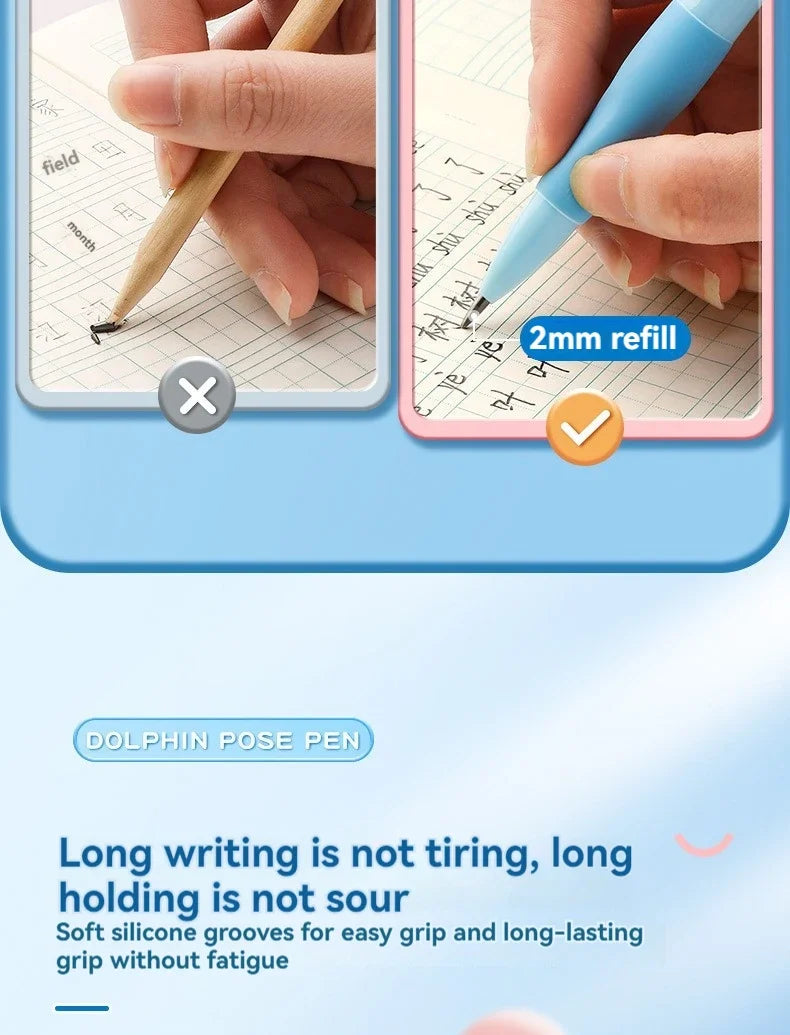 Cute Dolphin 2mm Mechanical Pencils Set Carpenter Drafting HB Pencil 2.0 mm for Drawing Writing Sketching Kawaii School Supplies