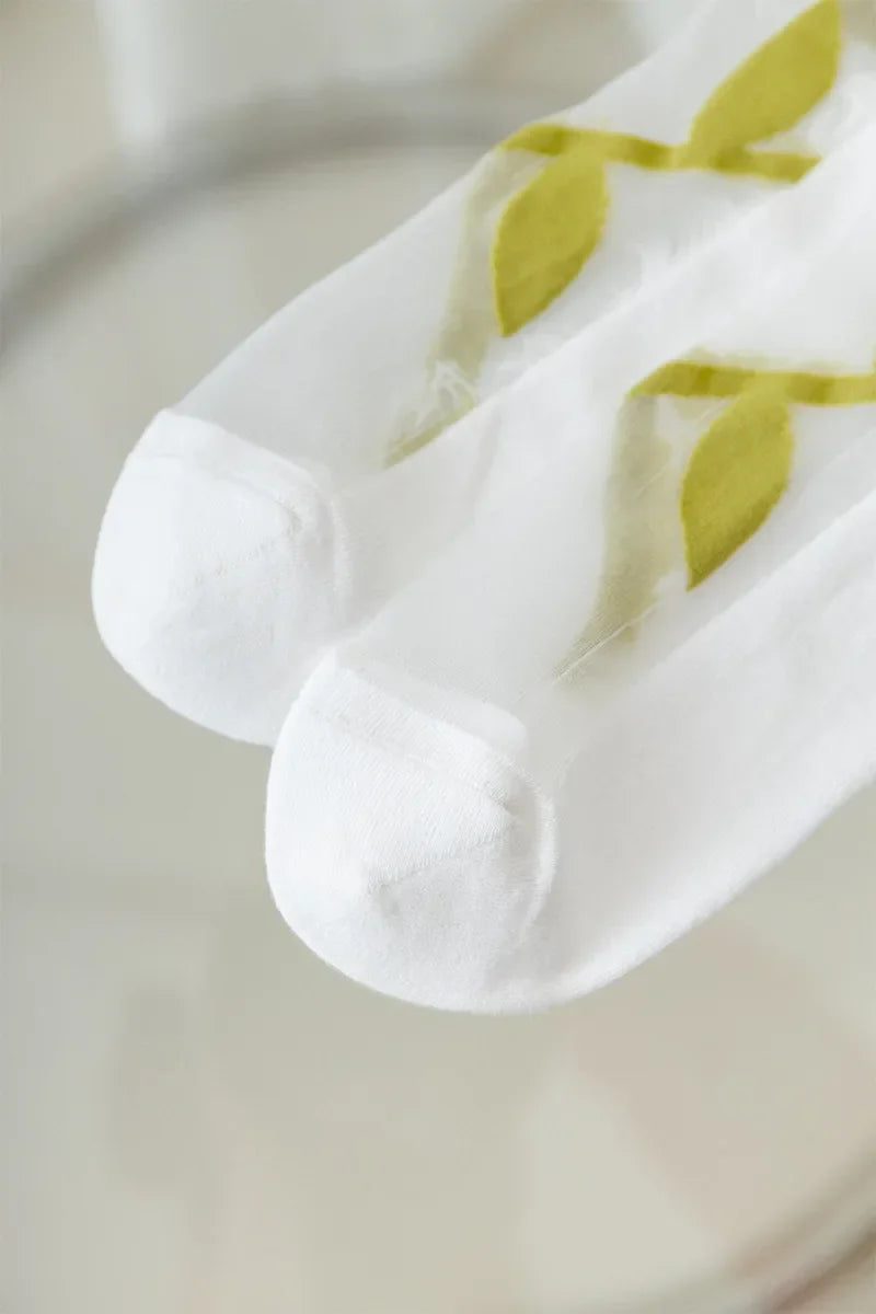 Stockings Women Summer Ultra-thin Transparent Nylon Long Socks Floral Print Sexy Lace Mesh Fishnet Stockings Kawaii Knee Socks