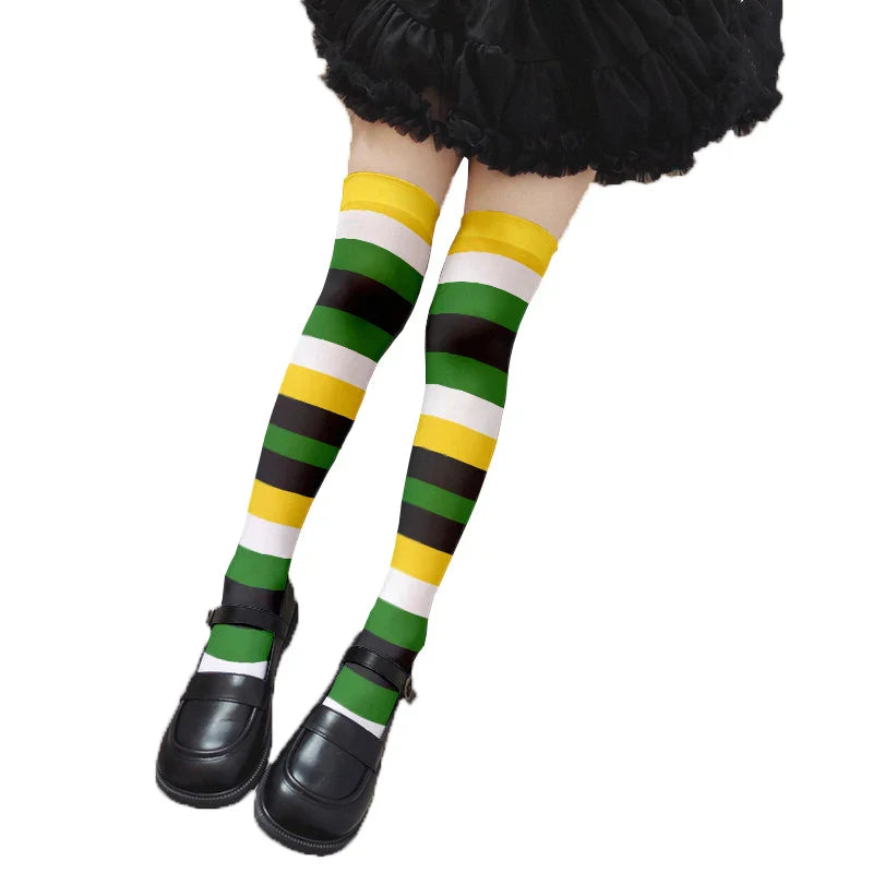 Fun rainbow striped stockings women's sexy fashion multicolor thigh high stockings Harajuku Kawaii girl romantic socks gift