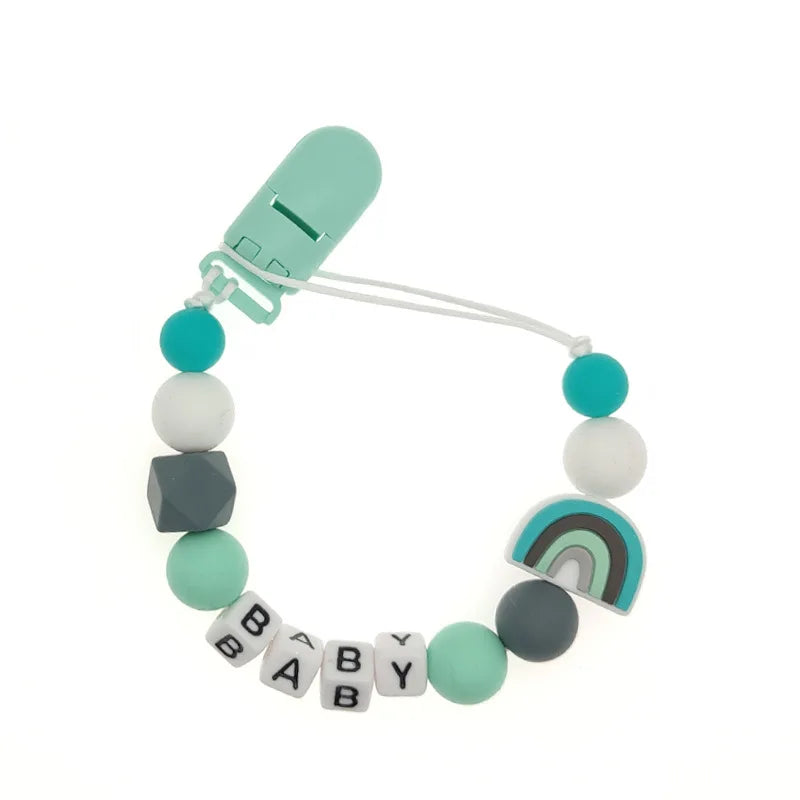 Custom Personalized Name Pacifier Holder Chain Handmade Beech Wooden Clip Cilicone Teether Baby Teething Toy Newborn Chew Gift