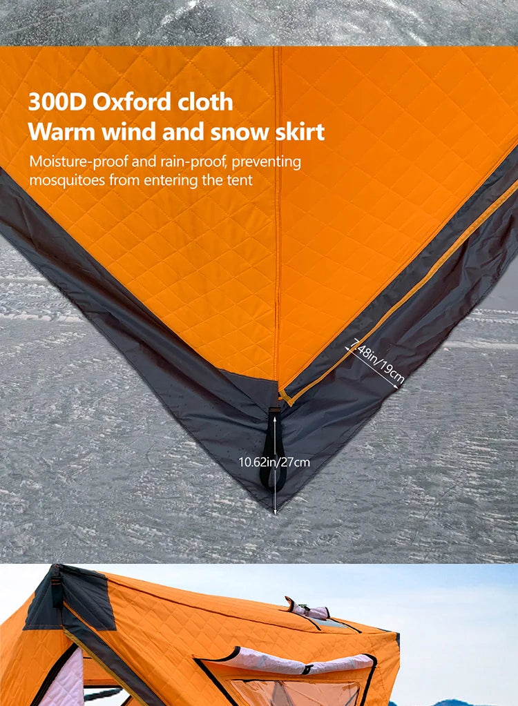 4 Person Ice Fishing Tent, Windproof Insulated Cotton Shelter with Quick Setup, Portable Thickened Warm Winter Tent for Outdoor