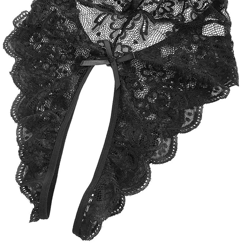 Lace Open Crotch Underwear Women's One-piece Bra Panties Crotchless Erotic Costumes Hot Red Body Suit Pearl Plus Size Sexy Thong