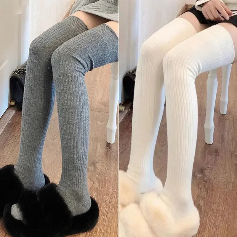 NEW 1/2pairs Women's Casual Knitted Long Socks Autumn Winter Solid Stockings Boot Calf Socks Over Knee Leggings Harajuku Lolita Sox