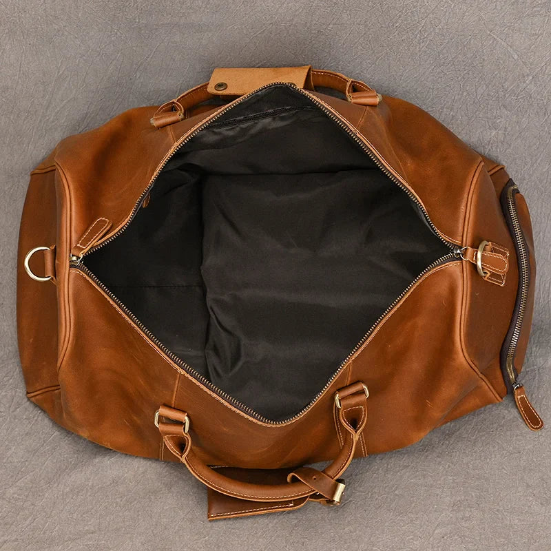 Big Capacity Genuine Leather Travel Bag For Men Women Soft Black Cowhide Casual Travel Duffel Large Luggage Weekend Shoulder Bag