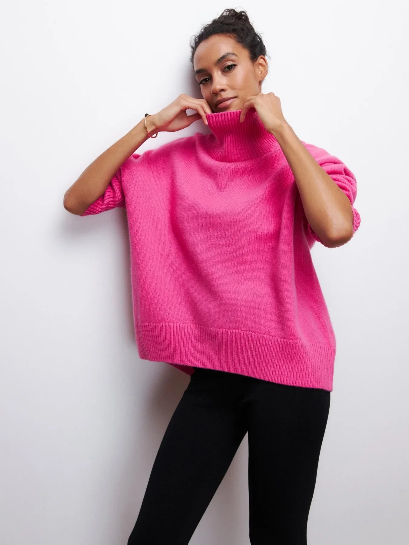 Original Light Luxury O-neck Knit Sweater Autumn and Winter Women's Elegant Loose Mock Neck Solid Color Warm Outerwear Sweater