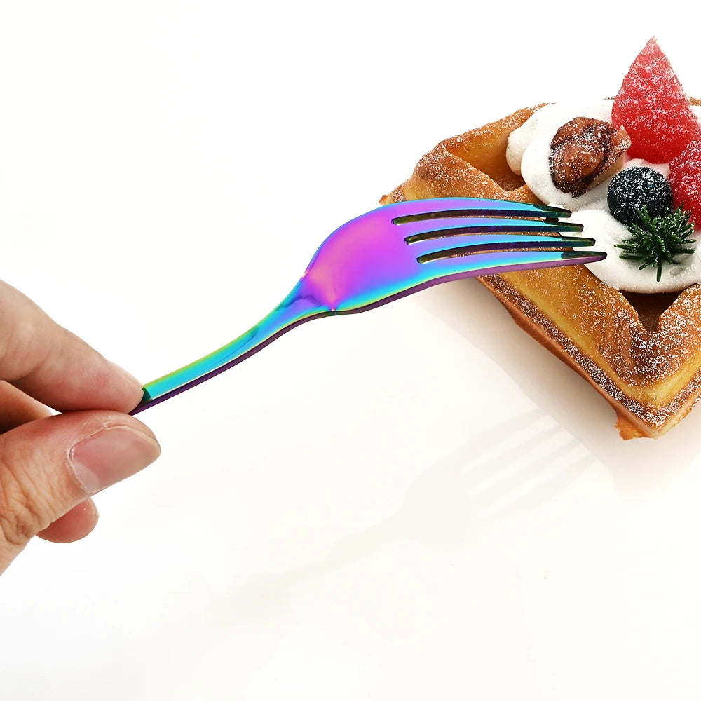 Stainless Steel Cutlery Set Knife Tea Fork Ice Cream Spoon Tableware Set Western Kitchen Flatware Rainbow Vintage Dinnerware Set