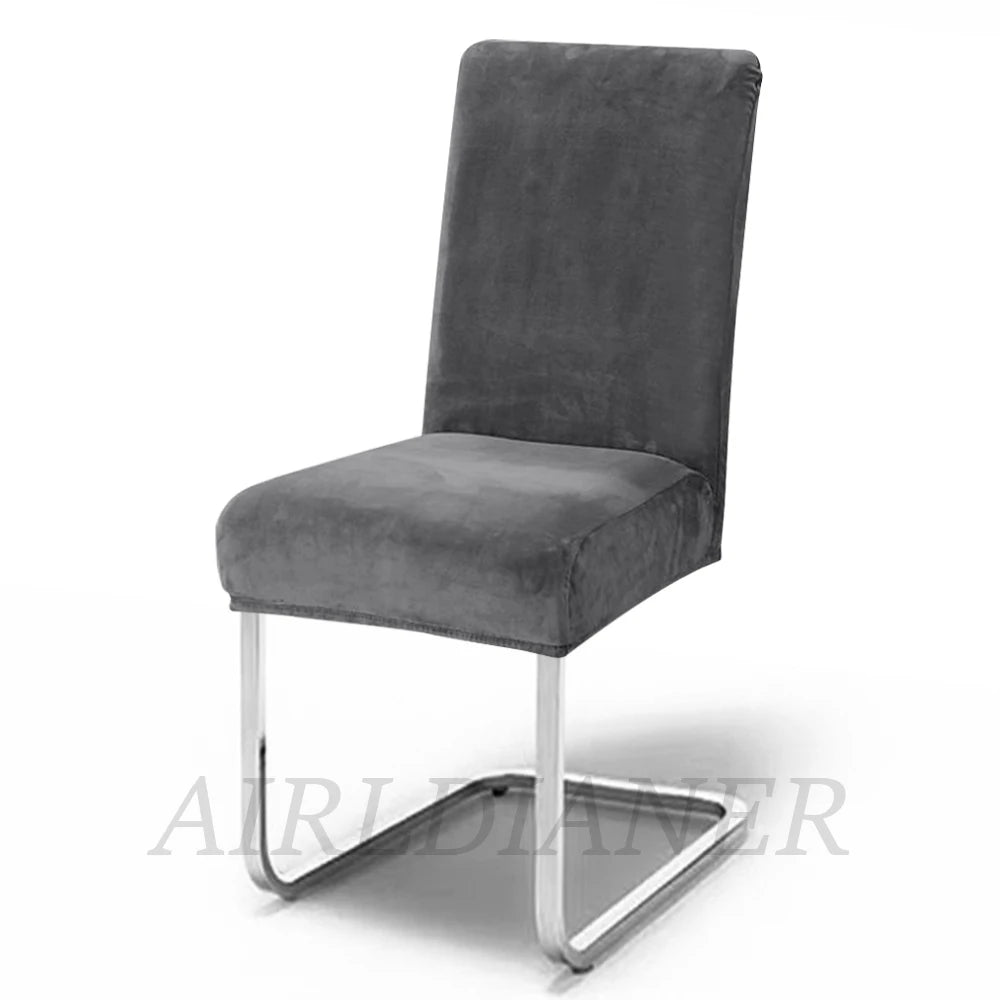 Soft Velvet Chair Covers Thick Solid Color Chair Seat Cover Stretch Dining Room Chair Slipcover Office Banquet Restaurant 1PC