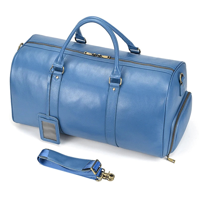 Big Capacity Genuine Leather Travel Bag For Men Women Soft Black Cowhide Casual Travel Duffel Large Luggage Weekend Shoulder Bag