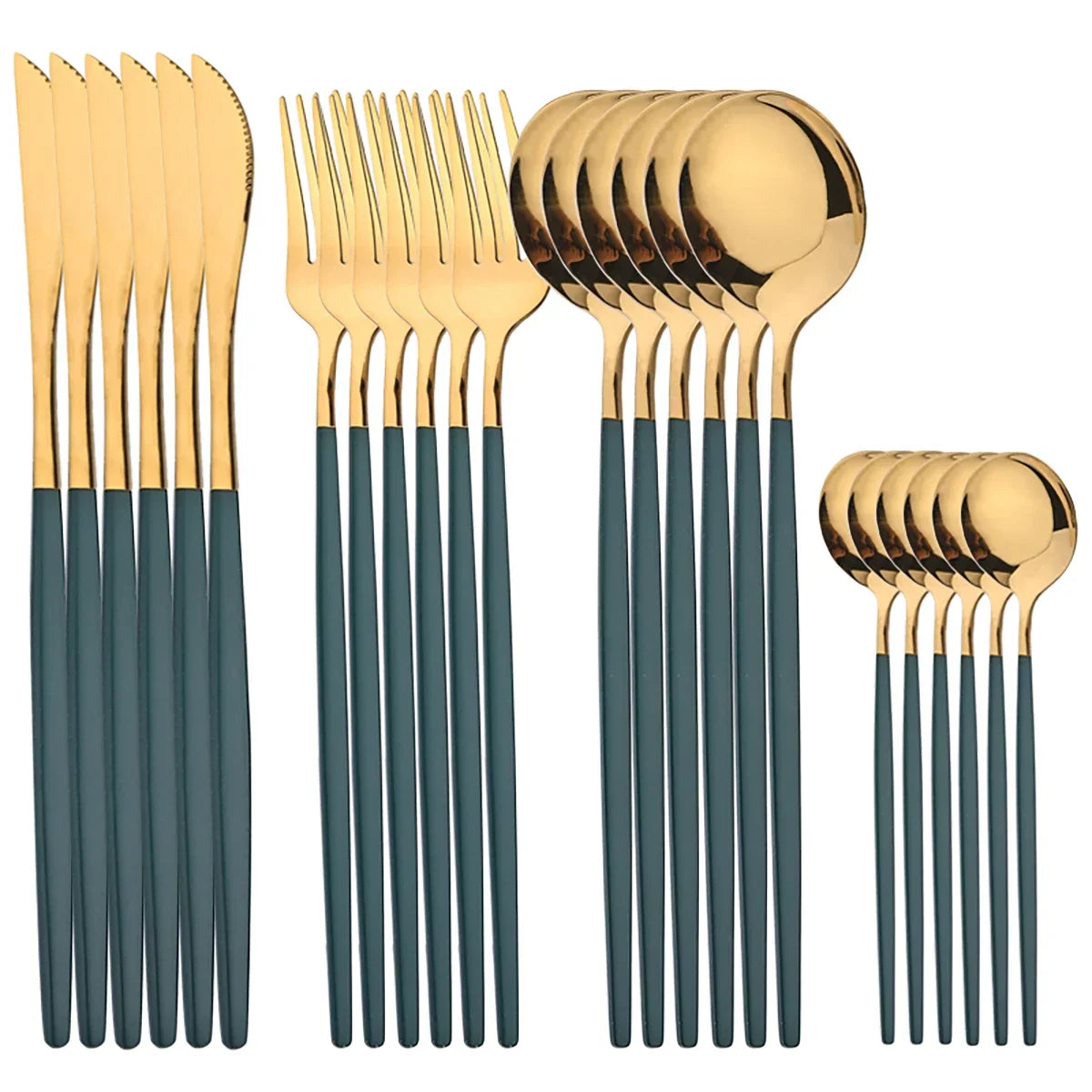 24Pcs Gold Tableware Sets Stainless Steel Cutlery Knife Tea Fork Coffee Spoon Flatware Dishwasher Safe Dinner Kitchen Dinnerware