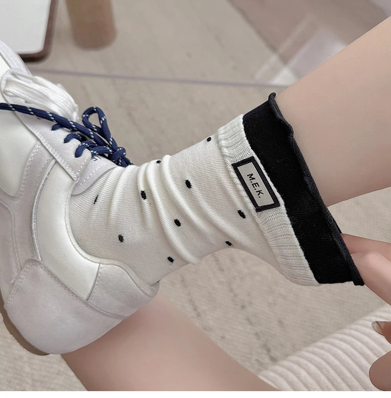 Socks For Women New Dots Cute Frilly Casual Fashion Long Socks Breathable Preppy Style Ladies Novelties Socks Cotton Soft Comfy