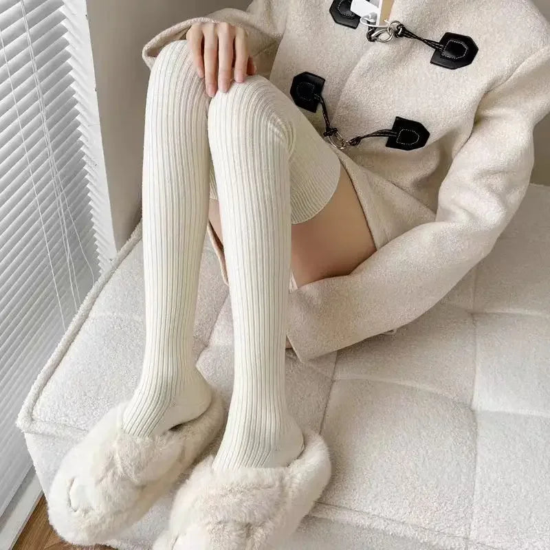 NEW 1/2pairs Women's Casual Knitted Long Socks Autumn Winter Solid Stockings Boot Calf Socks Over Knee Leggings Harajuku Lolita Sox