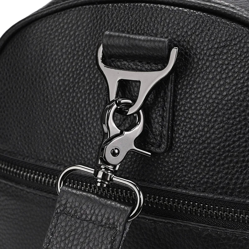 Big Capacity Genuine Leather Travel Bag For Men Women Soft Black Cowhide Casual Travel Duffel Large Luggage Weekend Shoulder Bag