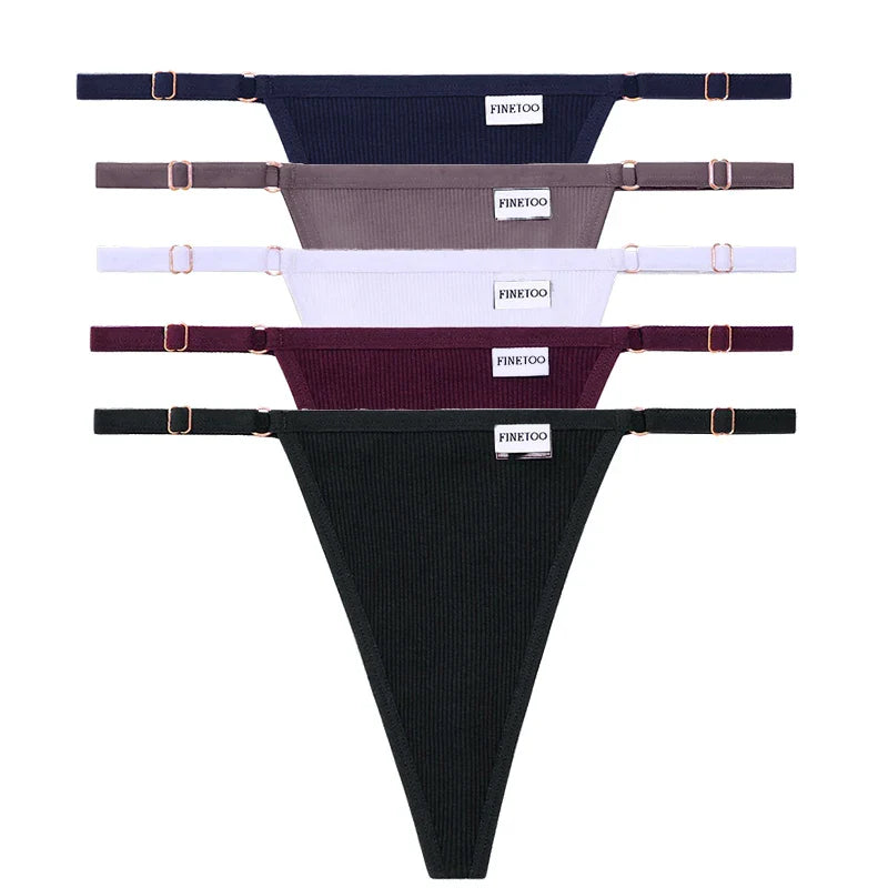 Adjustable Women's Panties FINETOO Sexy Cotton Panties Solid Low Waist Seamless Thongs Female Underpants Women Lingerie 5pcs/set