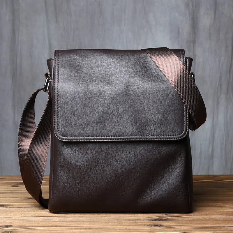 New NZPJ-Leather Shoulder Bag for Men, Natural Cowhide, Vertical Crossbody Bag, Casual, Large Capacity, Flip, Zipper, 10 ", iPad